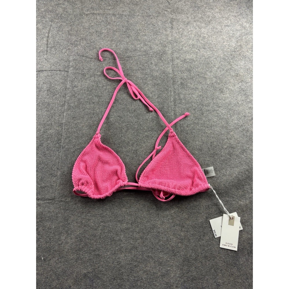 Good American Always Fits Tiny Ties Bikini Top Bright Pink Crinkle Women's 5/6 S